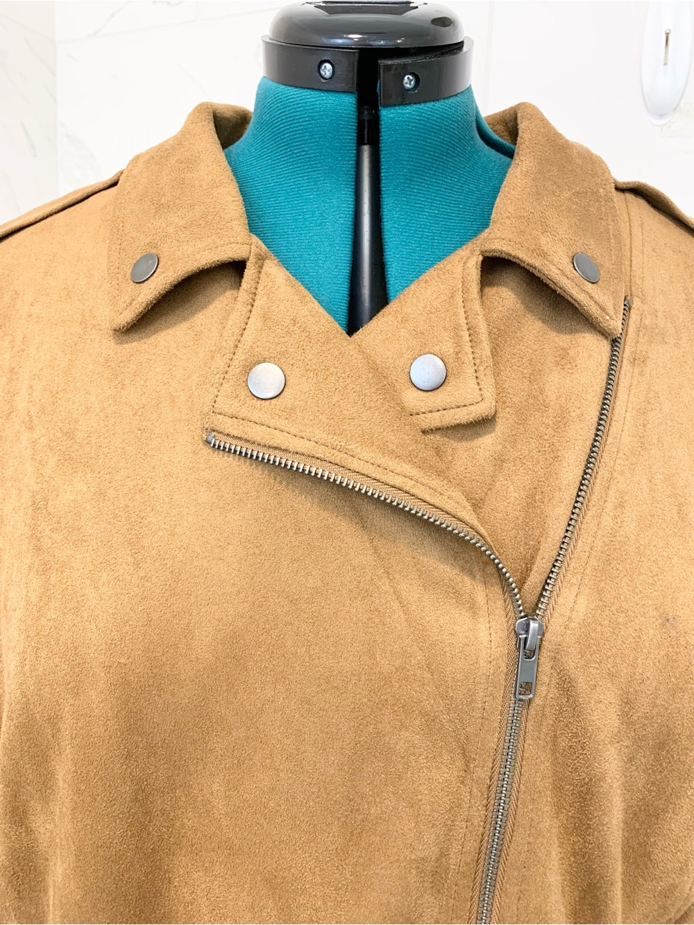 Style & Co. Plus-Size Suede Moto Jacket in Cognac 2X - Picture 5 of 16